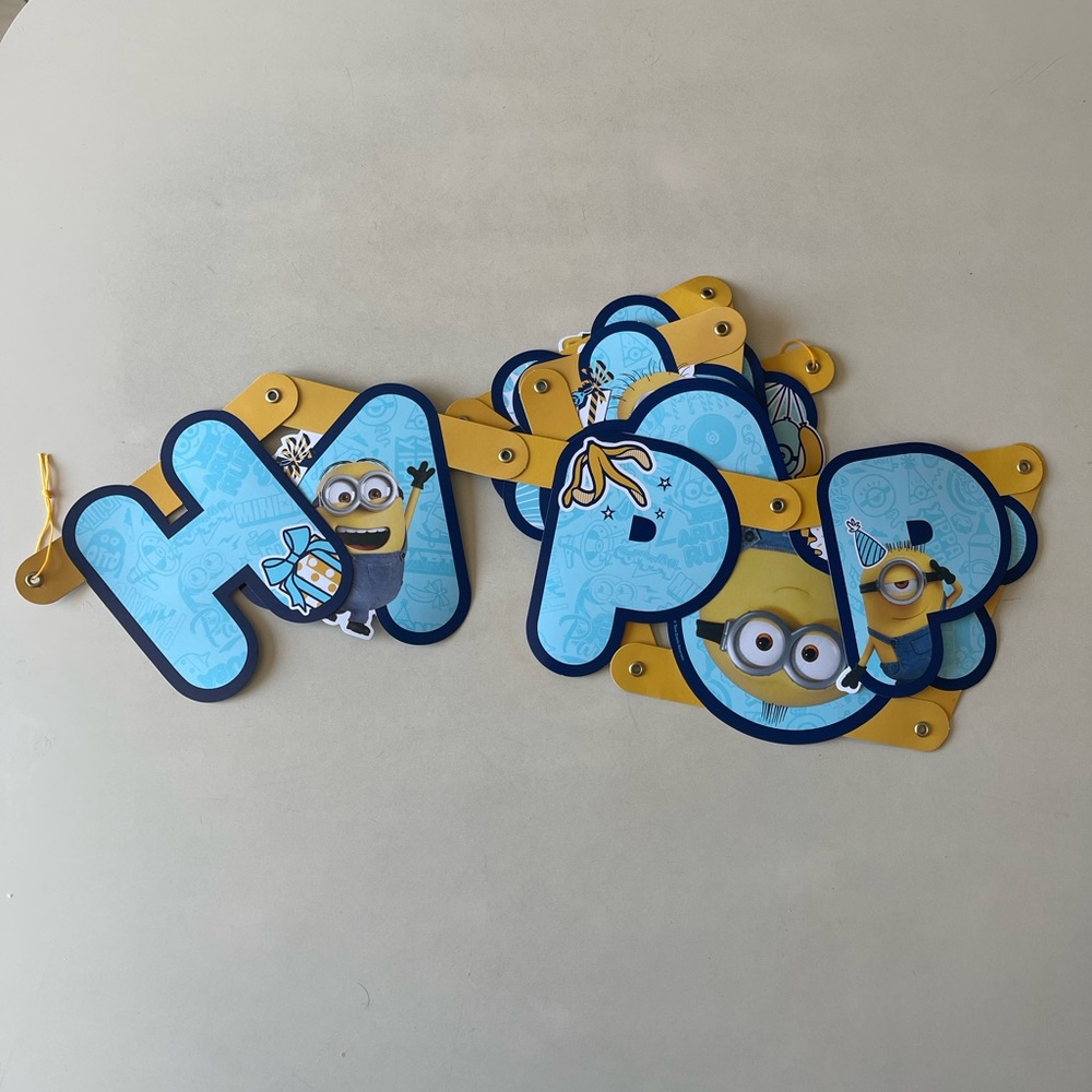 Minion Birthday Banner, Pin and Candle Set - Picture 3 of 4